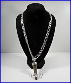925 Sterling Silver Men's Chain Horn With Silver Around the Horn 117 GRAMS