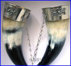 A Pair Of Georgian Traditional Wine Drinking-horns With Stand. New