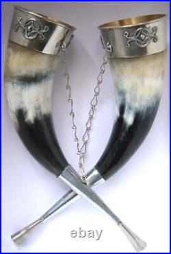 A Pair Of Georgian Traditional Wine Drinking-horns With Stand. New