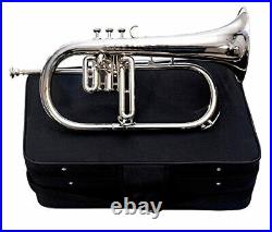 AMAZING OFFER FLUGEL HORN 3 Valve Bb Nickel With Hard Case Mouthpiece Silver