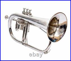 AMAZING OFFER FLUGEL HORN 3 Valve Bb Nickel With Hard Case Mouthpiece Silver