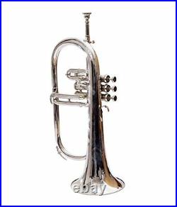 AMAZING OFFER FLUGEL HORN 3 Valve Bb Nickel With Hard Case Mouthpiece Silver