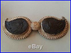 ANTIQUE Ottoman with phoenixes Hand-carved buffalo horn silver alloy belt buckle