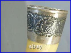 ANTIQUE RUSSIAN 875 SILVER & HORN CEREMONIAL DRINKING CUP with STAND