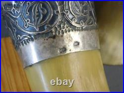 ANTIQUE RUSSIAN 875 SILVER & HORN CEREMONIAL DRINKING CUP with STAND