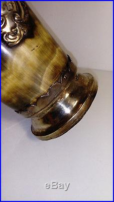 ANTIQUE SILVER Horn Cup with Silver Liner early 19th c 15 cm approx