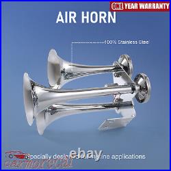 Air Horn 150 Psi Triple Trumpet Chrome With 3 Liter 12v Air Compressor