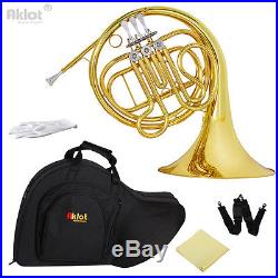 Aklot Intermediate F Single French Horn 3 Keys Gold with Silver Plate Mouthpiece
