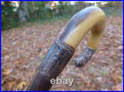 Amazing Antique Bamboo Horn Cane Walking Stick with Silver embellishments