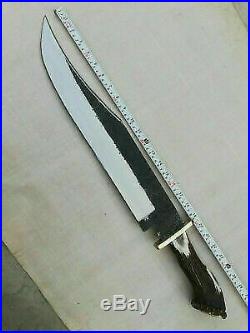 AmazingBlades Custom Handmade Carbon Steel 25In Bowie With Stag Horn Handle