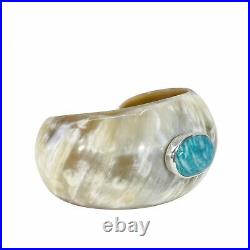 Amazonite 18.3 carat Cabochon on Water Buffalo Horn with Sterling Silver Cuff Br