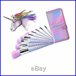Ammiy Unicorn Makeup Brushes With Colorful Bristles Unicorn Horn Shaped Handl