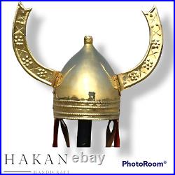 Ancient Celtic Helmet Roman Medieval Larp Historical Brass Helmet With Horn Gift