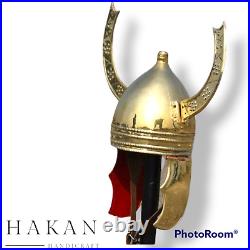 Ancient Celtic Helmet Roman Medieval Larp Historical Brass Helmet With Horn Gift