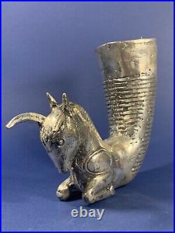 Ancient Persian Silver Rhyton Depicting Ram With Large Intact Horns Circa 500bce