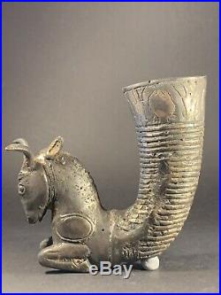 Ancient Persian Silver Rhyton With Horned Ram Head Large Size Circa 400bce