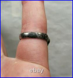 Ancient Viking Old Silver Horned Ring with Black Glass Super Rare