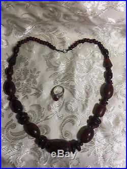 Ancient, rare and gorgeous, special precious Horn bead necklace with Silver ring
