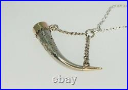 Antique 1906 Gold & Silver Cornucopia Horn Pendant with Chain