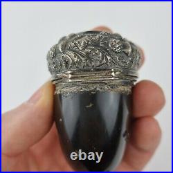 Antique 19th Century Scottish Silver Topped Horn Snuff Mull Set With Cairngorm