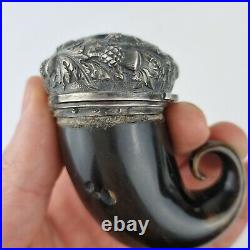 Antique 19th Century Scottish Silver Topped Horn Snuff Mull Set With Cairngorm