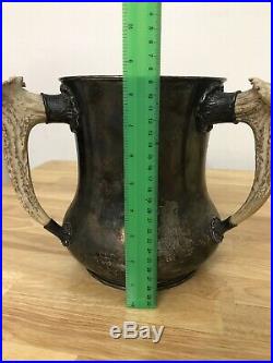 Antique American Sterling Silver Large Pass Cup With Three Antler Horn Handles