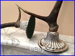 Antique Antler Stag Horn Candelabra Pair with Sterling Silver