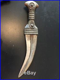 Antique Arab Silver Jambiya With Horn 19th Century