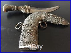 Antique Arab Silver Jambiya With Horn 19th Century