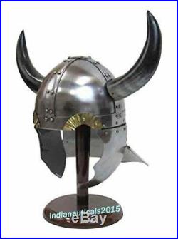 Antique Armor Helmet 18 Gauge Steel Viking Helmet With Buffalo Horns