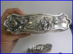 Antique Art Nouveau Era Sterling Silver Ladies Vanity Brush Set with Shoe Horn