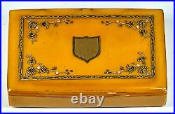 Antique Blonde Horn Snuffbox with Gold Silver Mother of Pearl Inlays circa 1800