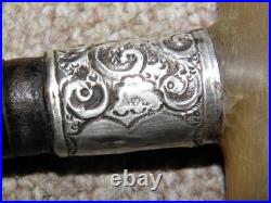 Antique Bovine Horn Handle H/M Silver Collar 1917' Leather Washer Walking Stick