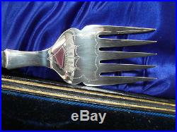 Antique Boxed Silver & Plate Fish Servers With Antler Horn Handles