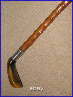 Antique Bramble & Bovine Horn Scottish Sunday Golfing Stick/Cane -Silver Collar