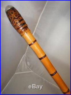 Antique Burr Root Bamboo Cane With Silver Cap Stick-bovine Horn Ferrule