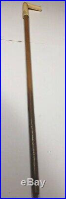 Antique Carved Walking Cane Stick With Silver Band /long Horn Ferrule