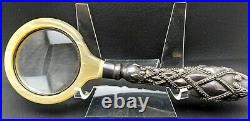 Antique Coffret Sterling Silver Magnifying Glass with Horn Rim Made in Italy