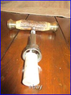 Antique Corkscrew by John Hasselbring Horn Handle Sterling Silver Caps C 1930s