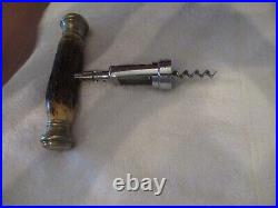 Antique Corkscrew by John Hasselbring Horn Handle Sterling Silver Caps C 1930s
