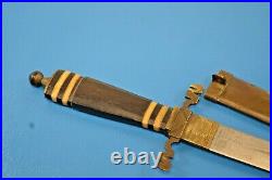 Antique Custom Dagger Knife with Wood Horn Handle & Brass Sheath