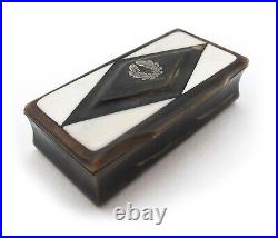 Antique Early 19th Century Georgian Horn Snuff Box with Silver Inlay