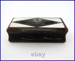 Antique Early 19th Century Georgian Horn Snuff Box with Silver Inlay