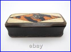 Antique Early 19th Century Georgian Large Horn Snuff Box with Silver Inlay