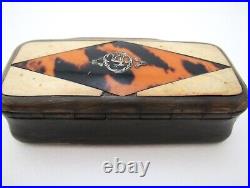 Antique Early 19th Century Georgian Large Horn Snuff Box with Silver Inlay