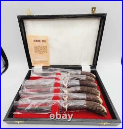 Antique English Sheffield Stag Horn Handle Dinner Knives Set of 6 New with Box