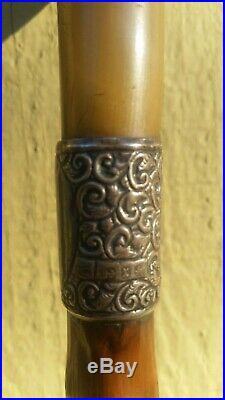 Antique English walking cane/stick with horn/silver