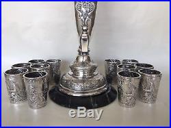 Antique Fabergé 1890s Wine Horn-Form Urn With 12 Beakers Set 84 Silver Mark