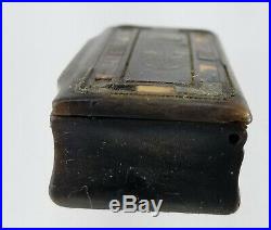 Antique Fine Carved Horn Snuff Box with Inaid Silver Decoration Faux Tortoise