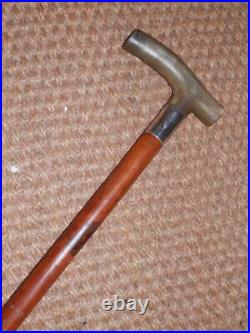 Antique Gents Walking Stick Bovine Horn Handle & Hallmarked 1912 Silver Collar